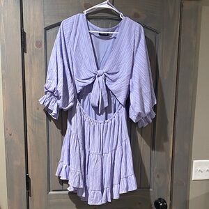 fab'rik Lavender Mini Ruffle Dress with cutout